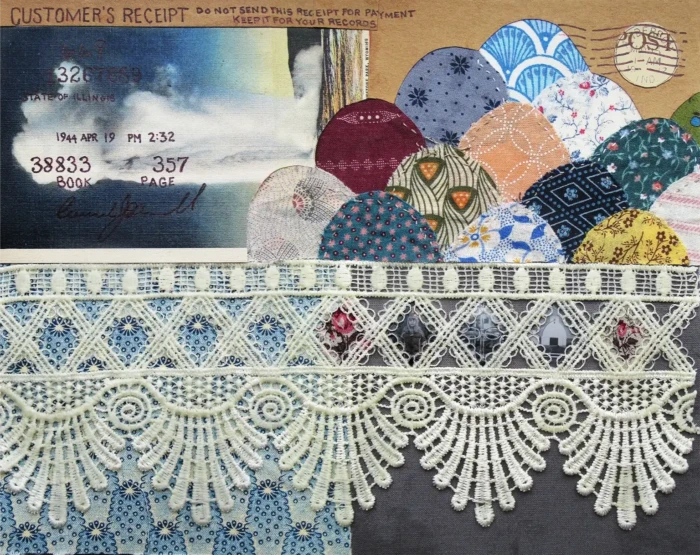 "Book Page Post", a collage from the Vignettes series, by Katelynn McAllister